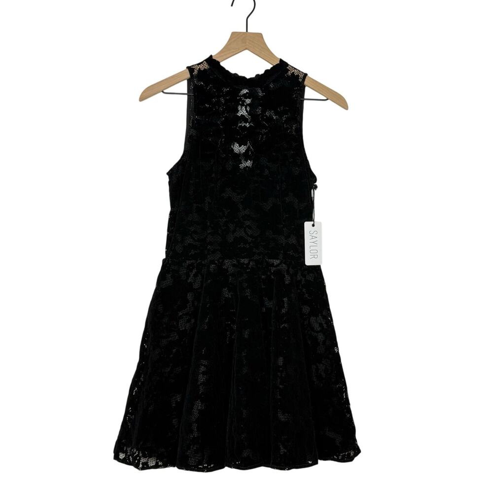 NEW Saylor Zosia A-Line Dress‎ Women's Size Small Black Floral Lace Open Back